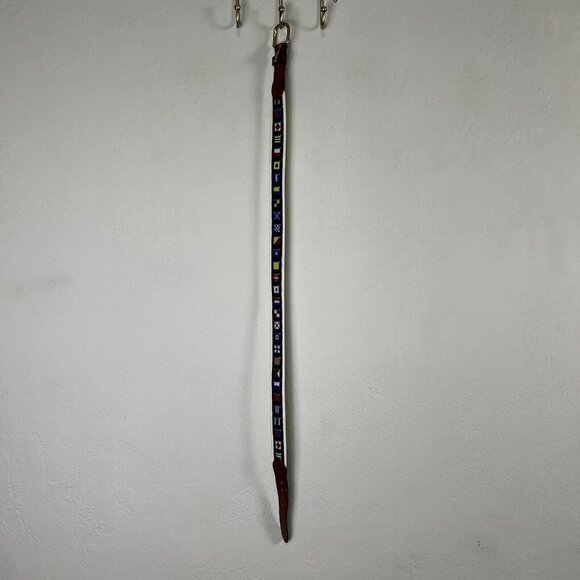 Leather Man Ltd Belt Handmade Nautical Flag Embroidered Connecticut USA Sz 32 - Picture 3 of 8